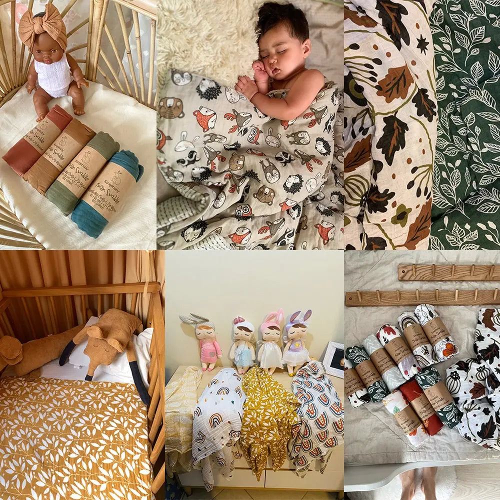 Newborn Muslin Healthy & Soft Blanket, Pram Sun Shade, Waterproof Change Pad,  4 Layer Muslin Baby Shawl, Crib Sheet, 4-ply Muslin Coverlet 