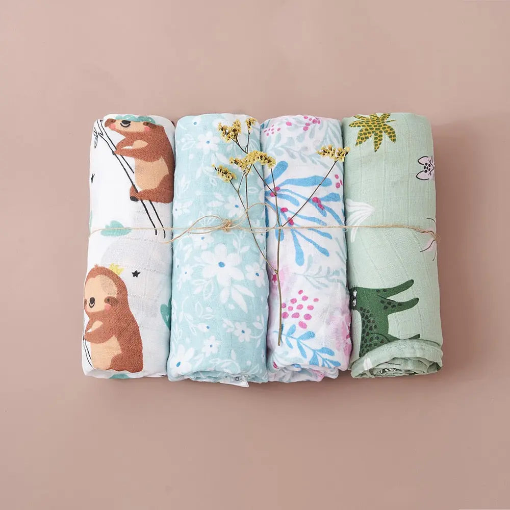 100% Soft Muslin Baby Swaddle and Stroller Cover Set of 4