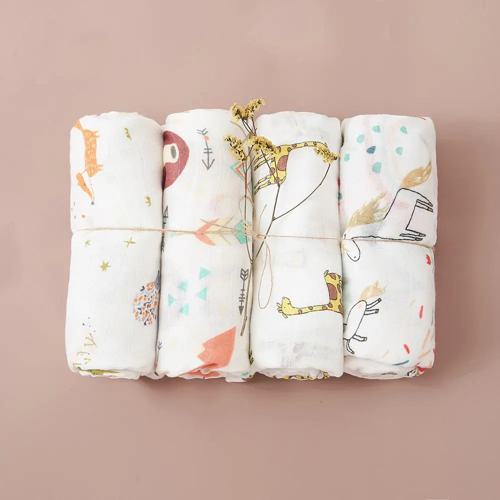 100% Soft Muslin Baby Swaddle and Stroller Cover Set of 4