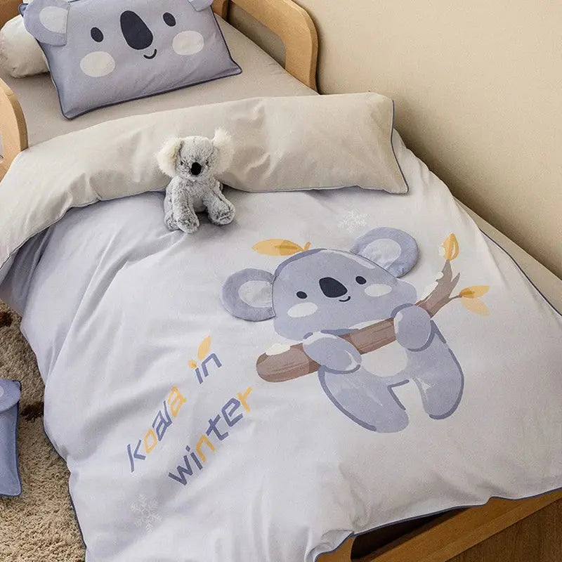 Le Caneton 3-Piece Bedding Set for Kids & Toddlers with Cute Animals Patches and Contrast Piping