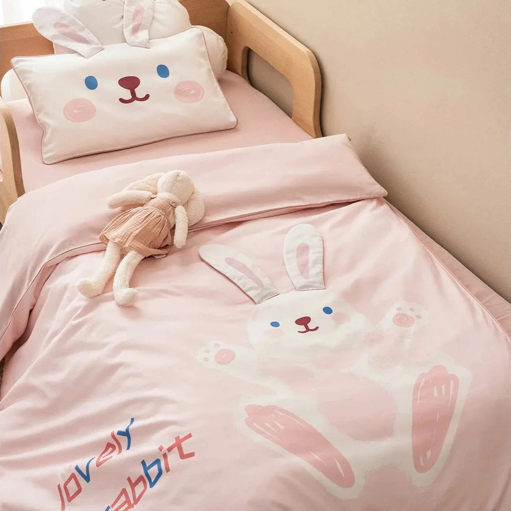 Le Caneton 3-Piece Bedding Set for Kids & Toddlers with Cute Animals Patches and Contrast Piping