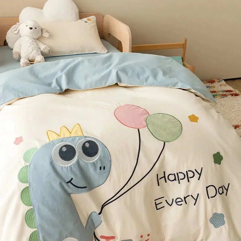 Le Caneton 3-Piece Bedding Set for Kids & Toddlers with Cute Animals Patches and Contrast Piping