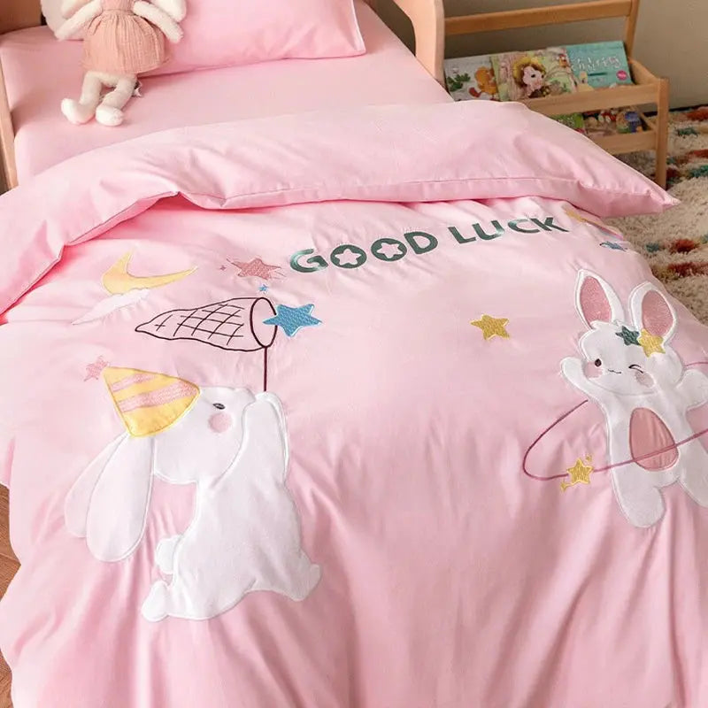 Le Caneton 3-Piece Bedding Set for Kids & Toddlers with Cute Animals Patches and Contrast Piping