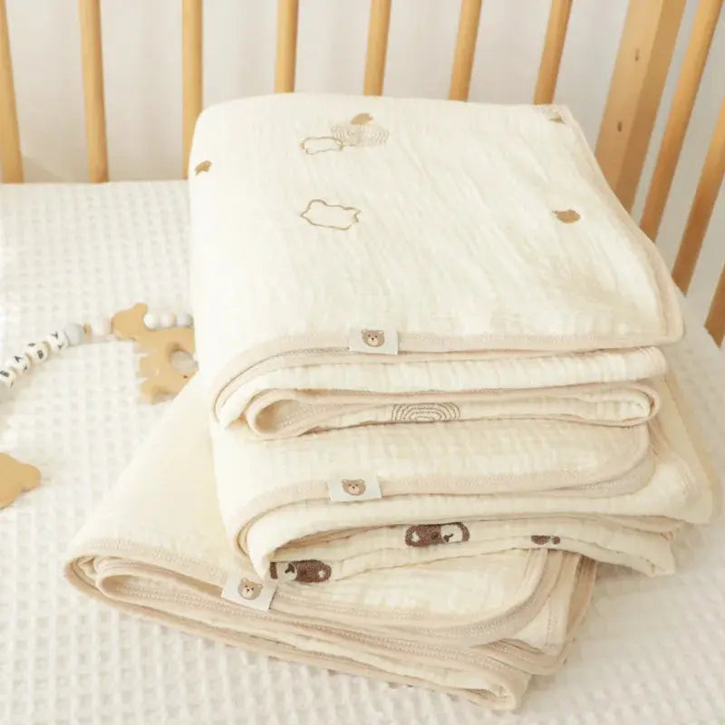 Le Caneton 6-Layer Muslin Blankets with Animal Theme Embroidery