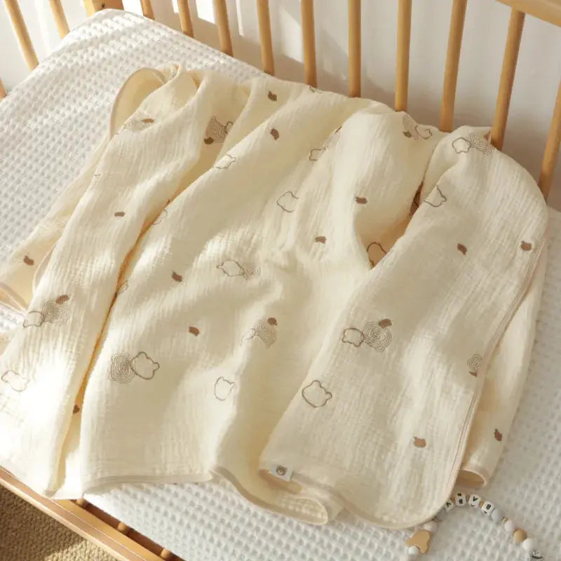 Le Caneton 6-Layer Muslin Blankets with Animal Theme Embroidery