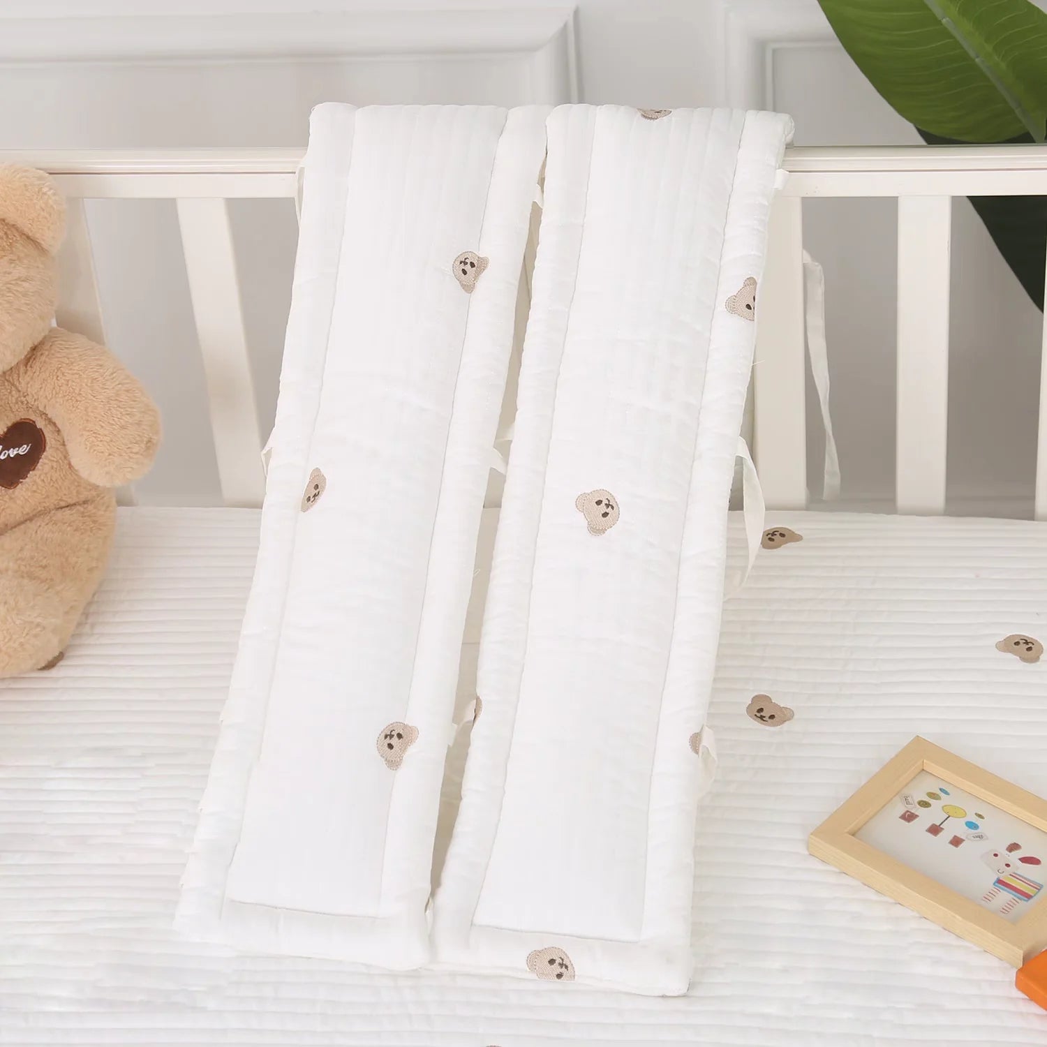 Quilted Cotton Crib Railguard Covers with Lovely Embroidery