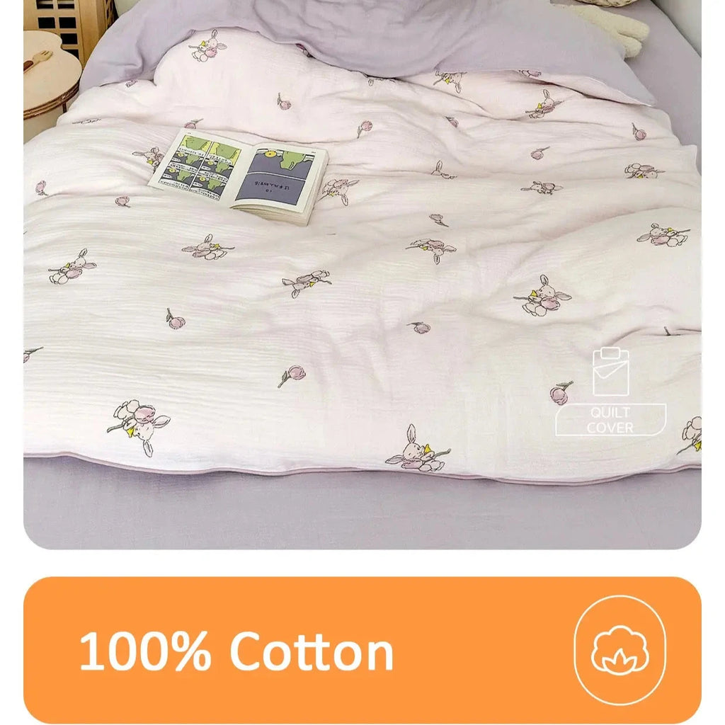 Le Caneton Beautiful Double Layer Muslin Bedding Set for Kids and Toddlers with Piping and Vintage Prints