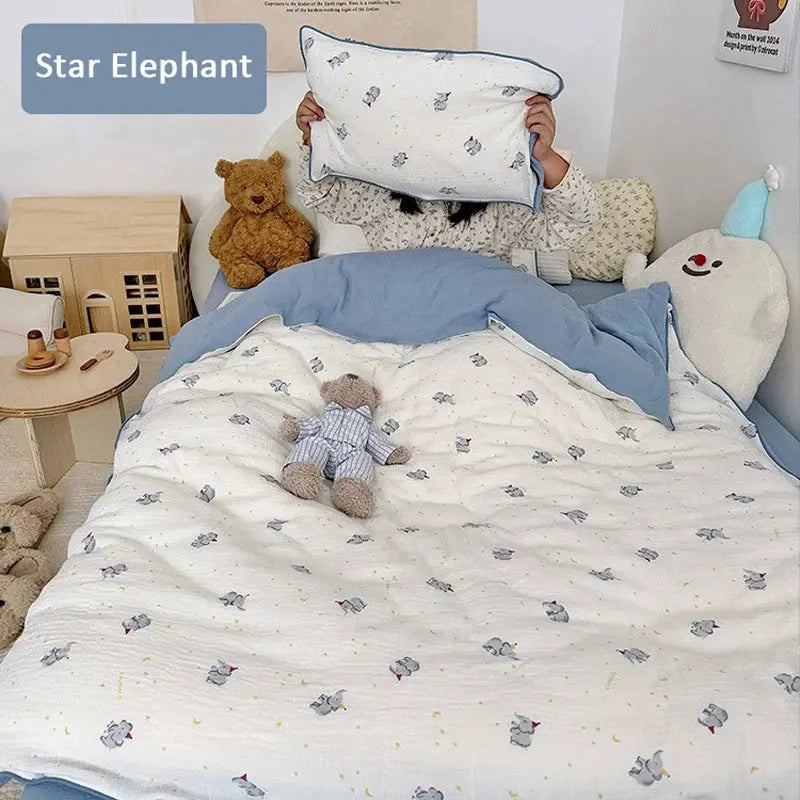 Le Caneton Beautiful Double Layer Muslin Bedding Set for Kids and Toddlers with Piping and Vintage Prints