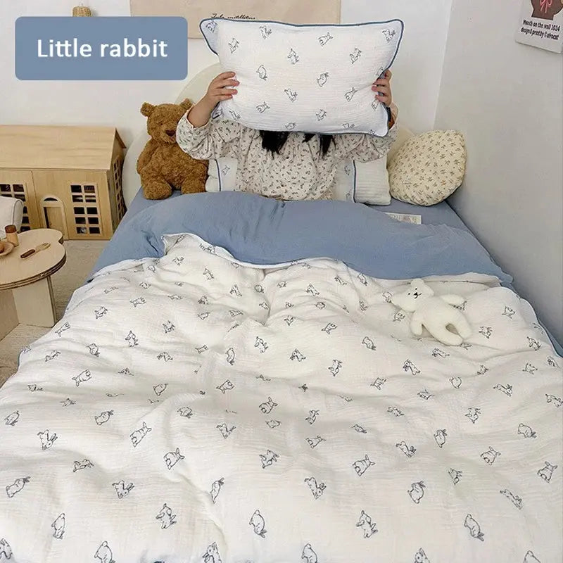 Le Caneton Beautiful Double Layer Muslin Bedding Set for Kids and Toddlers with Piping and Vintage Prints