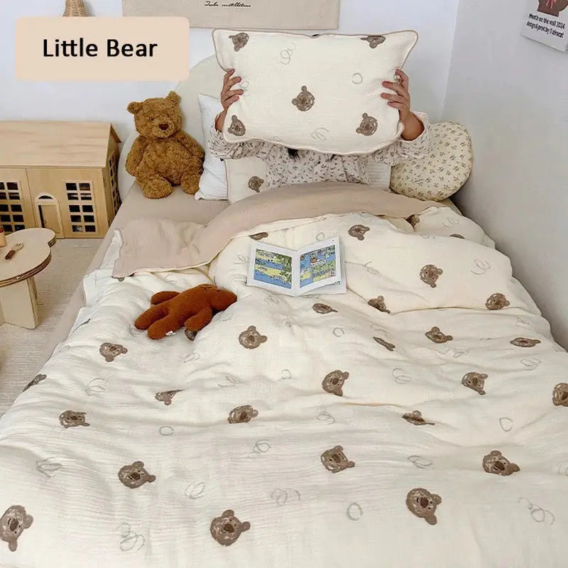 Le Caneton Beautiful Double Layer Muslin Bedding Set for Kids and Toddlers with Piping and Vintage Prints