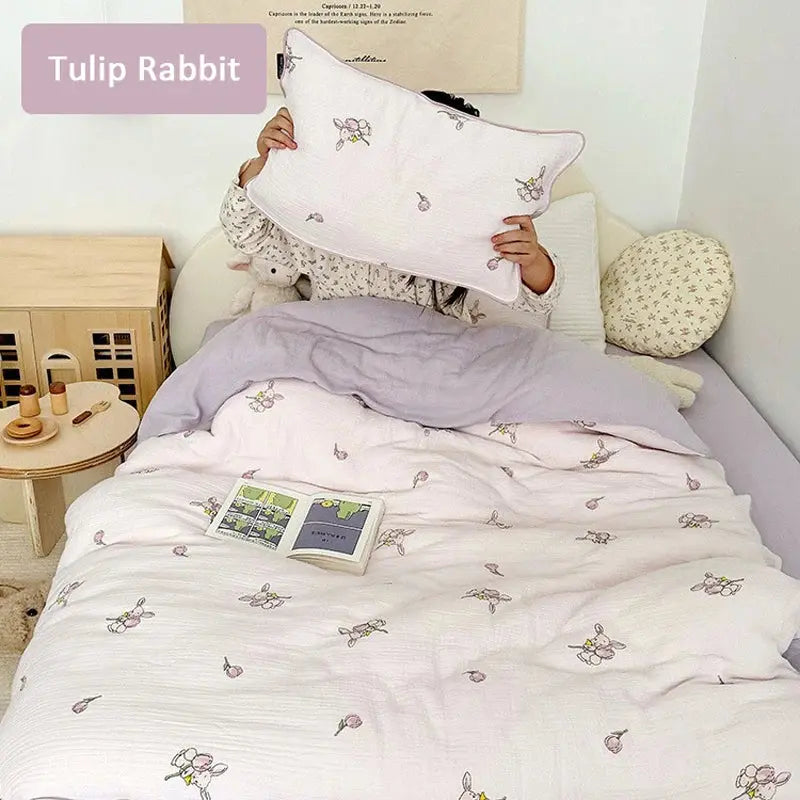 Le Caneton Beautiful Double Layer Muslin Bedding Set for Kids and Toddlers with Piping and Vintage Prints