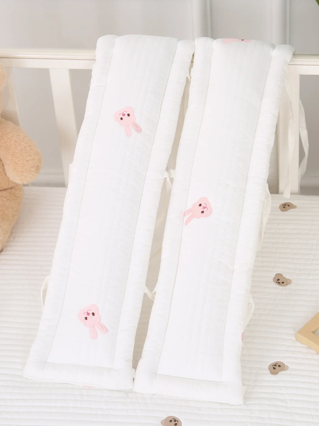 Quilted Cotton Crib Railguard Covers with Lovely Embroidery