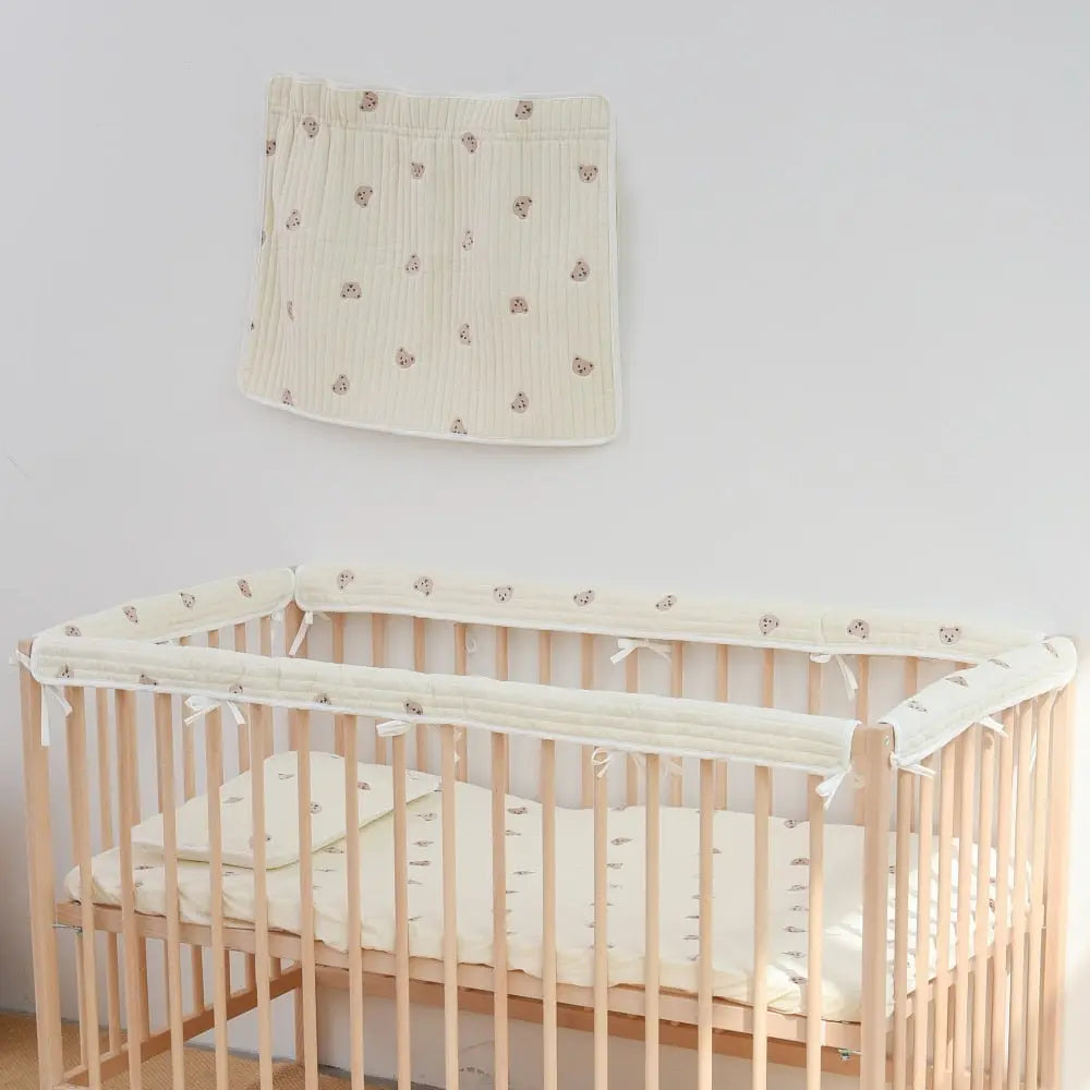 Cotton Guardrail Protection Wrap with Cute Bear Embroidery for Baby Crib