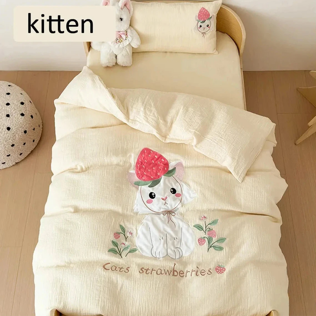 Le Caneton Double Layer Muslin Bedding Set for Kids & Toddlers with Cute Animal Patches