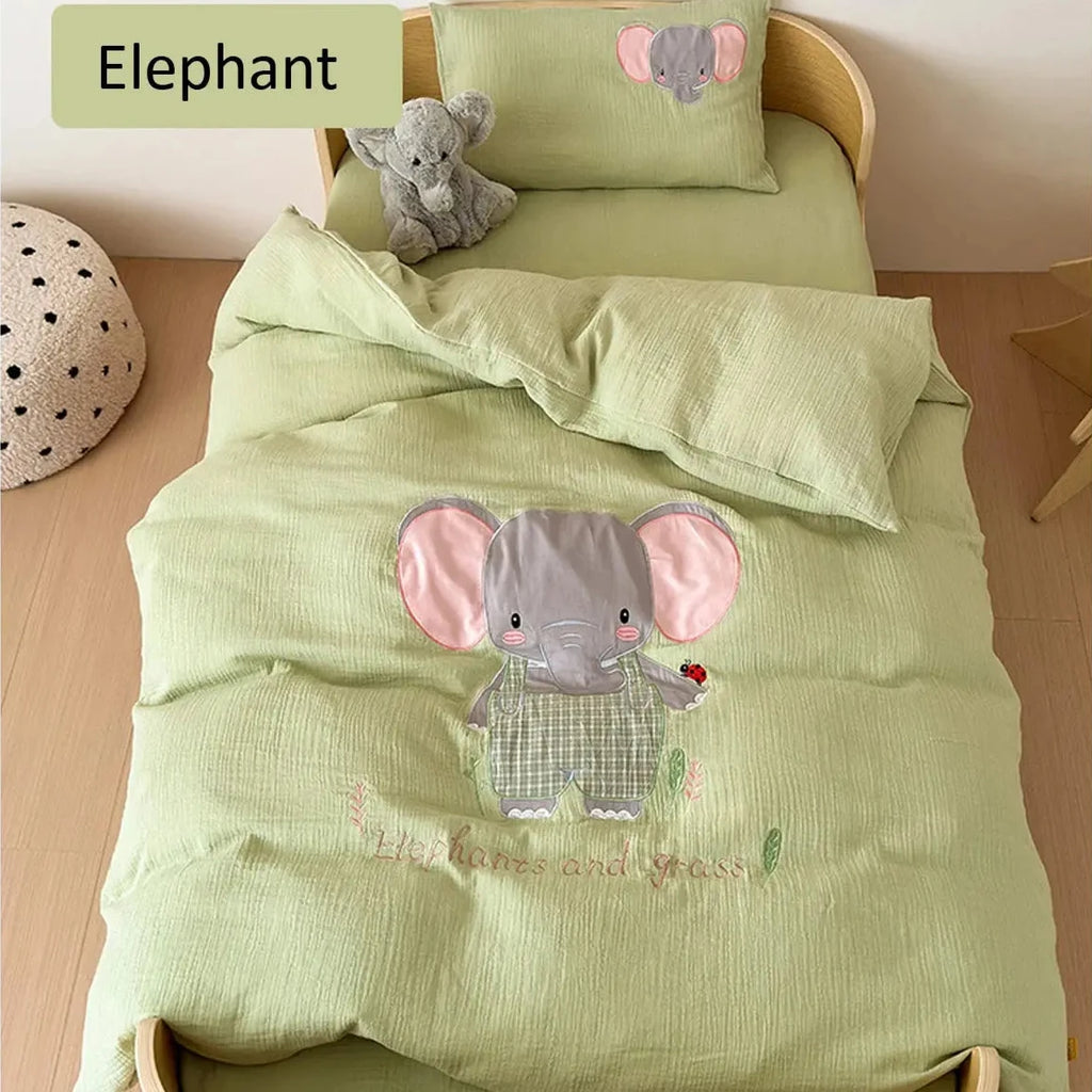 Le Caneton Double Layer Muslin Bedding Set for Kids & Toddlers with Cute Animal Patches