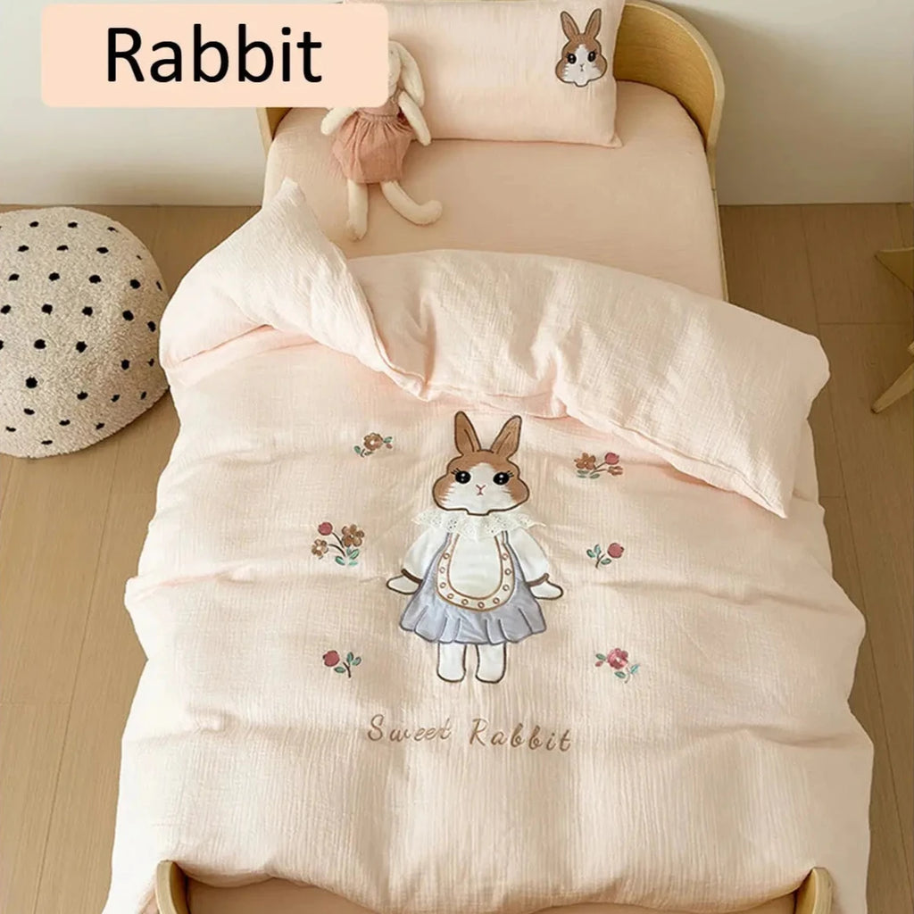 Le Caneton Double Layer Muslin Bedding Set for Kids & Toddlers with Cute Animal Patches