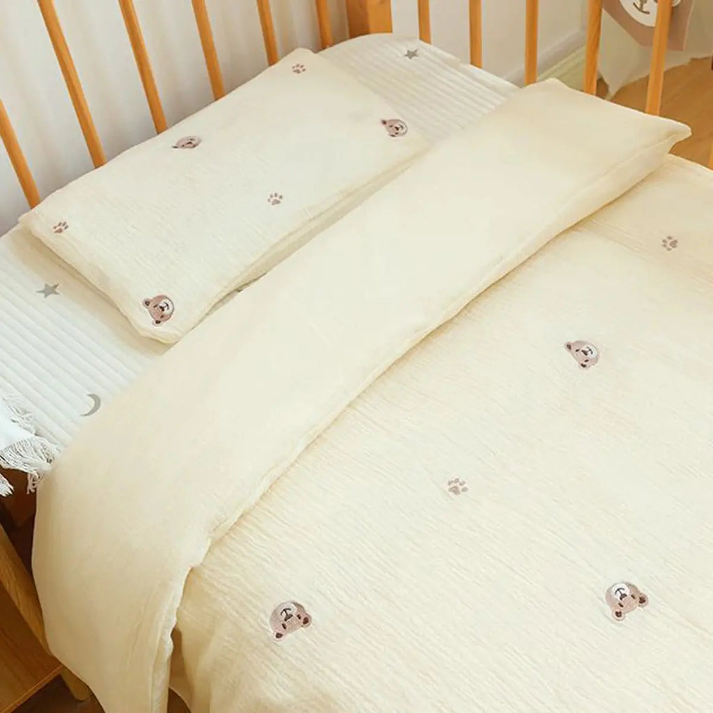 Le Caneton Double Layer Muslin Duvet & Pillow Cover Set for Toddlers with Lovely Embroidery