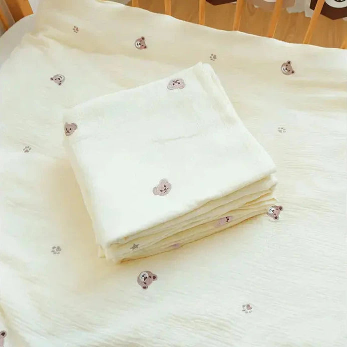 Le Caneton Double Layer Muslin Duvet & Pillow Cover Set for Toddlers with Lovely Embroidery