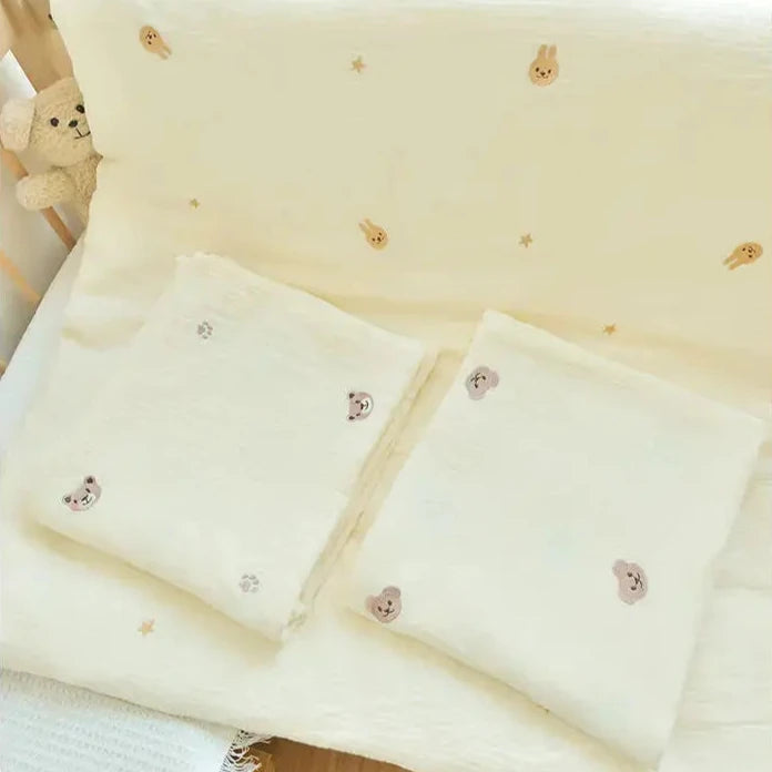 Le Caneton Double Layer Muslin Duvet & Pillow Cover Set for Toddlers with Lovely Embroidery