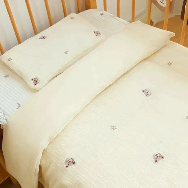 Le Caneton Double Layer Muslin Duvet & Pillow Cover Set for Toddlers with Lovely Embroidery