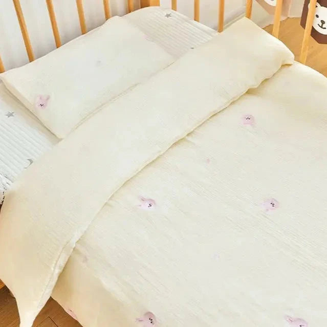 Le Caneton Double Layer Muslin Duvet & Pillow Cover Set for Toddlers with Lovely Embroidery