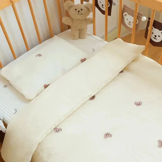 Le Caneton Double Layer Muslin Duvet & Pillow Cover Set for Toddlers with Lovely Embroidery