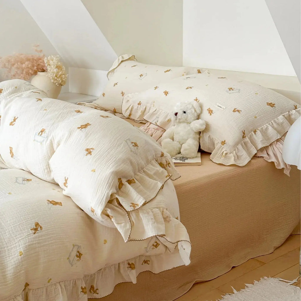 Le Caneton Extra Soft Vintage Style Kids Bedding Set, Made of Double Layer Muslin