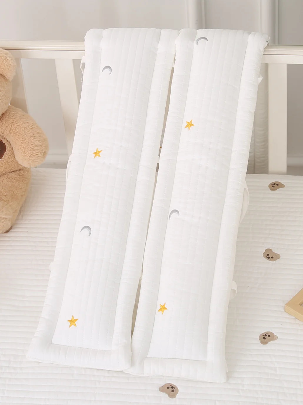 Quilted Cotton Crib Railguard Covers with Lovely Embroidery