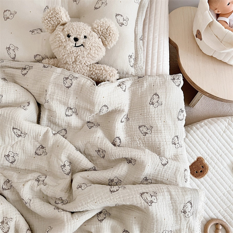 Soft Cotton Muslin Baby Blanket with Bunny Print