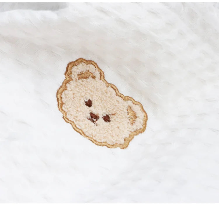 Le Caneton Waffle Cotton Side Pockets for Baby Crib (Bear Embroidery)