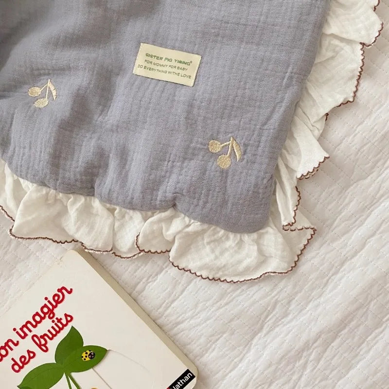 Le Caneton Ruched Muslin Blanket for Toddlers with Lovely Embroidery