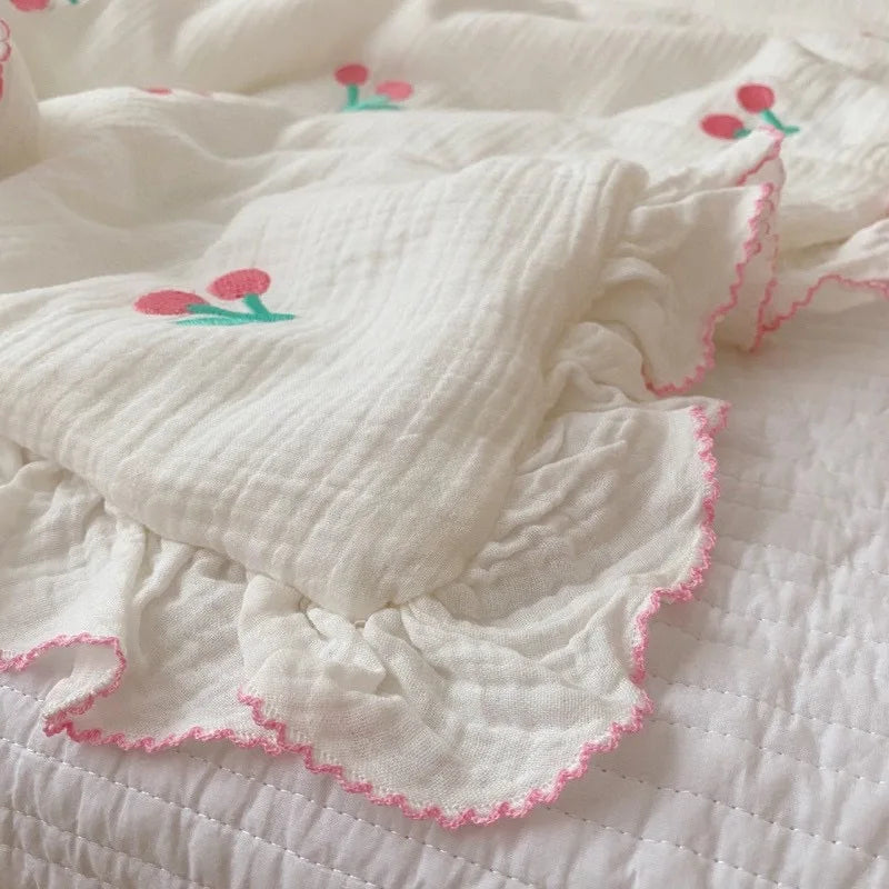 Le Caneton Ruched Muslin Blanket for Toddlers with Lovely Embroidery