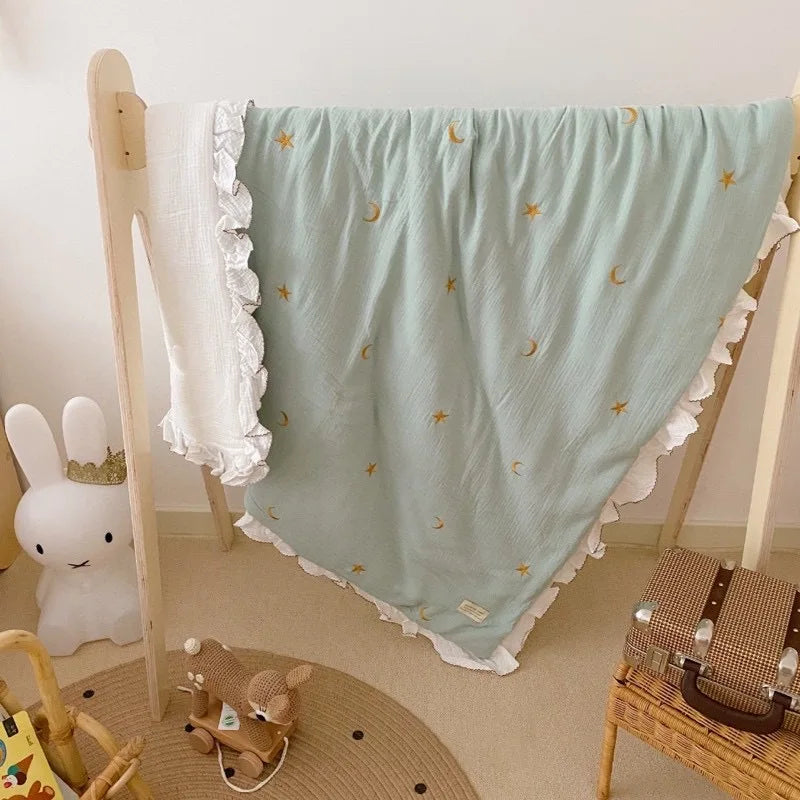 Le Caneton Ruched Muslin Blanket for Toddlers with Lovely Embroidery