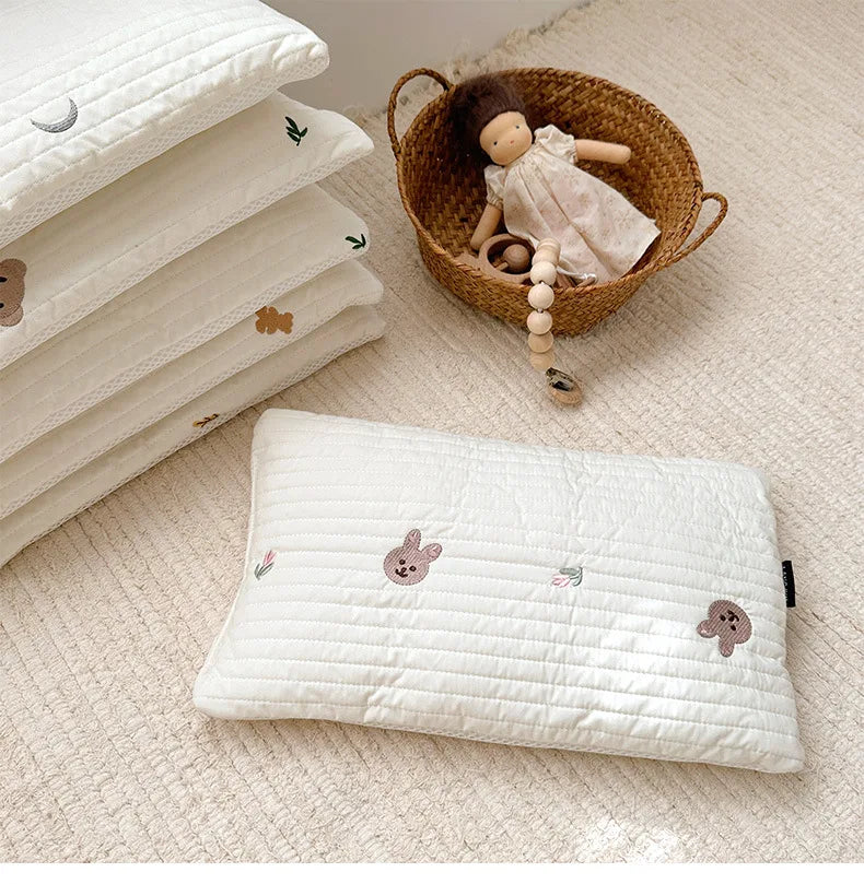 Le Caneton Quilted Cotton Toddler Pillow with Nature-Themed Embroidery