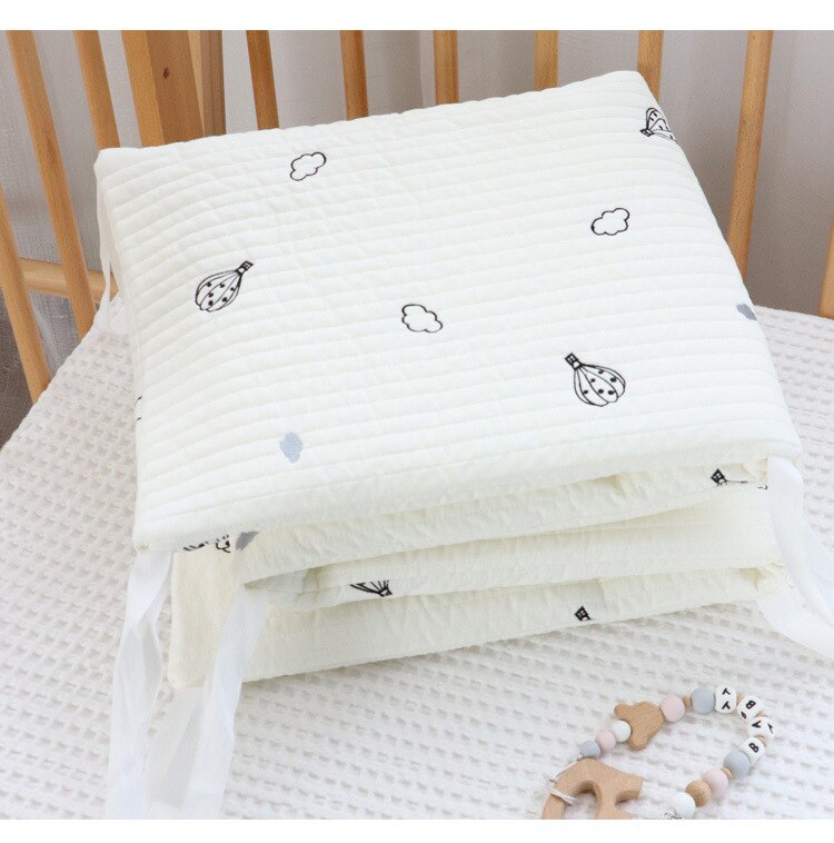 Soft Quilted Cotton One-Piece Baby Crib Protector with Lovely Embroidery, 180x28cm