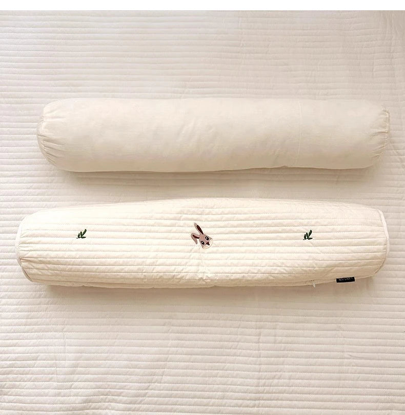 Le Caneton Quilted Cotton Cylinder Cushion for Baby Crib with Lovely Embroidery