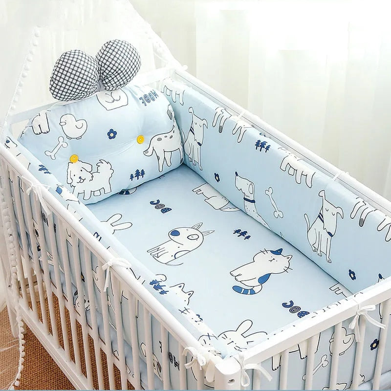 Soft Cotton 5-Pieces Baby Crib Set: 1x Crib Sheet and 4x Crib Protectors