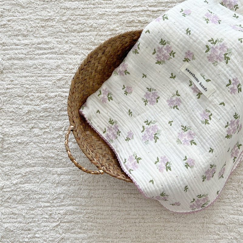 4 Layers Cotton Muslin Baby Blanket with Floral Print