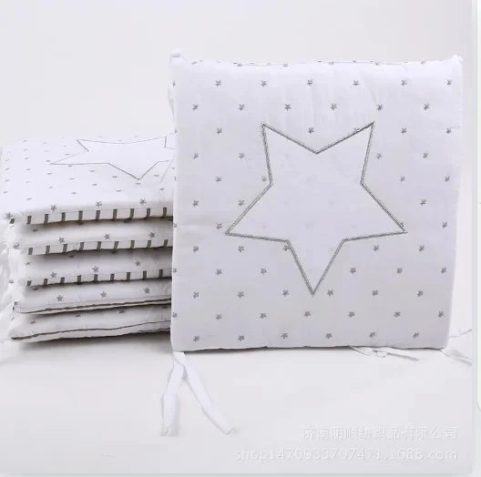 Le Caneton 6-Pieces Cotton Baby Crib Protector with Star Embroidery