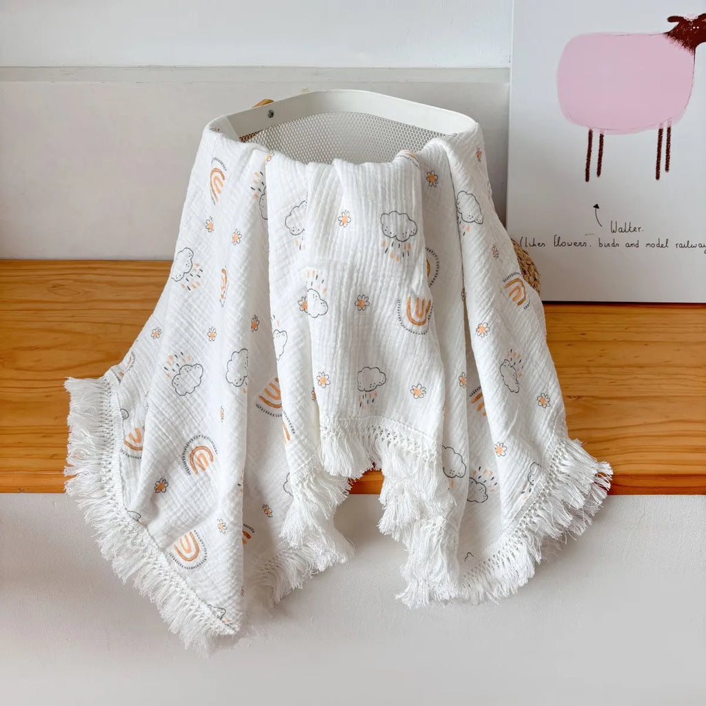 Le Caneton Extra Soft Muslin Swaddle Blanket with Tassels