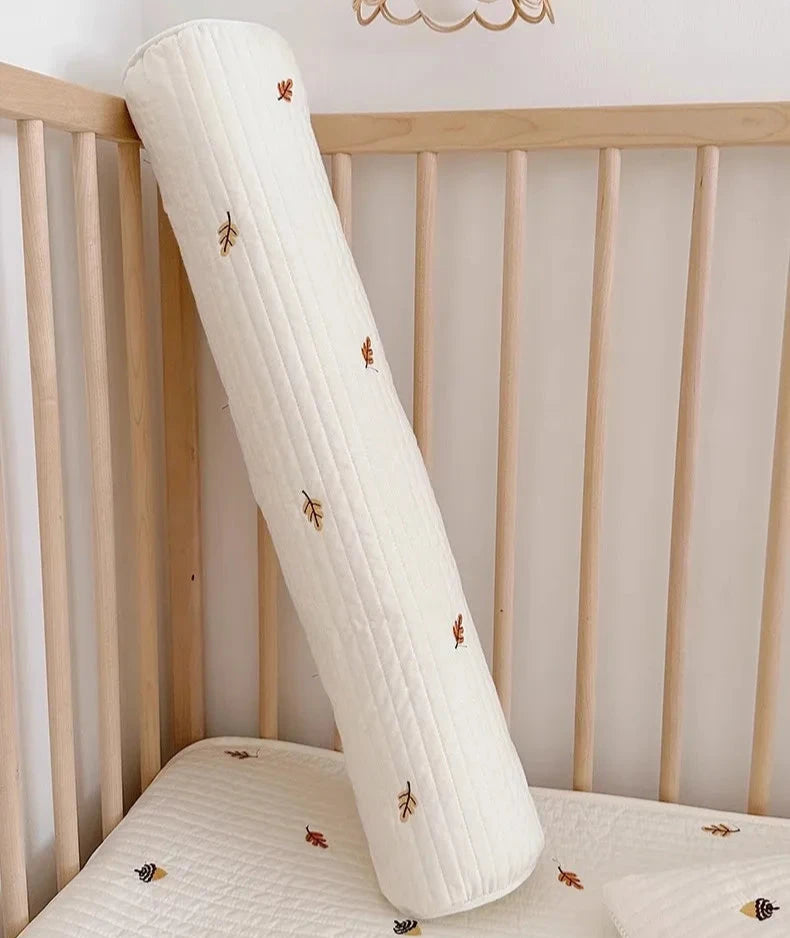 Le Caneton Quilted Cotton Cylinder Cushion for Baby Crib with Lovely Embroidery