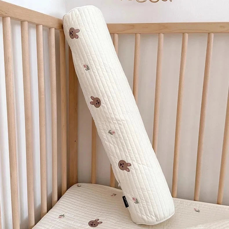 Le Caneton Quilted Cotton Cylinder Cushion for Baby Crib with Lovely Embroidery