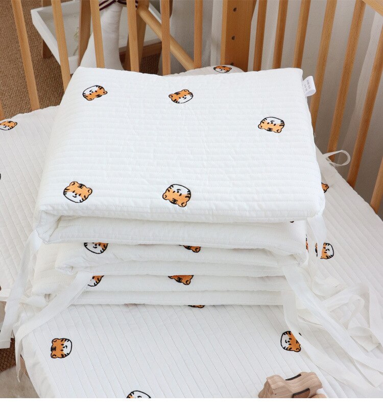 Soft Quilted Cotton One-Piece Baby Crib Protector with Lovely Embroidery, 180x28cm
