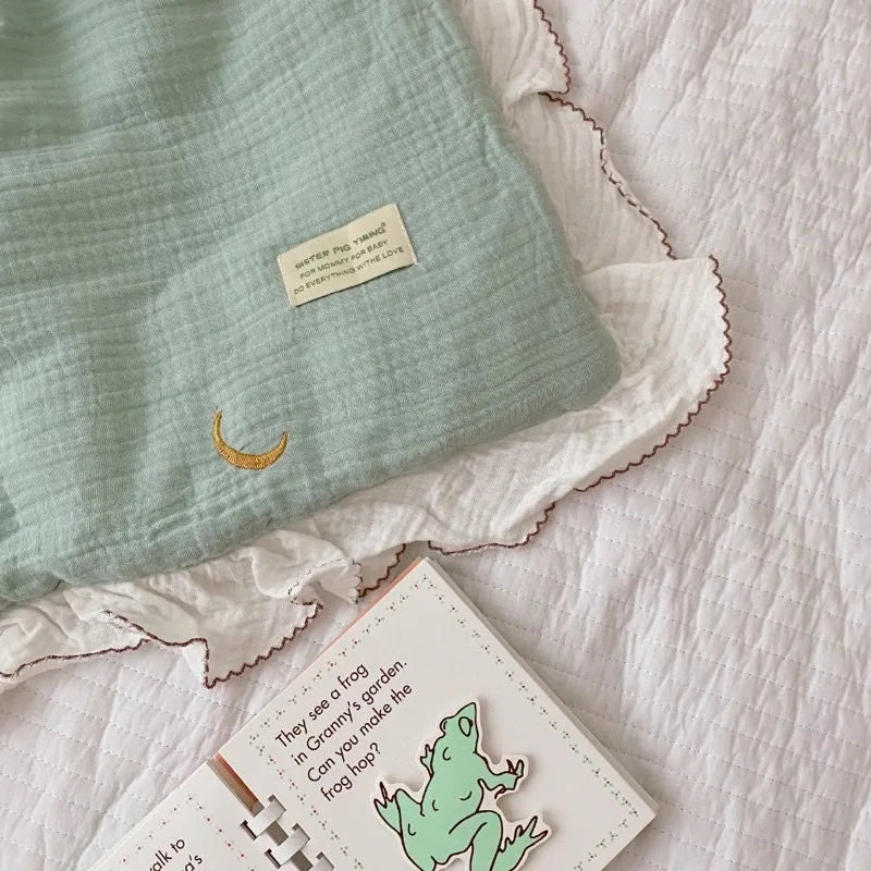 Le Caneton Ruched Muslin Blanket for Toddlers with Lovely Embroidery