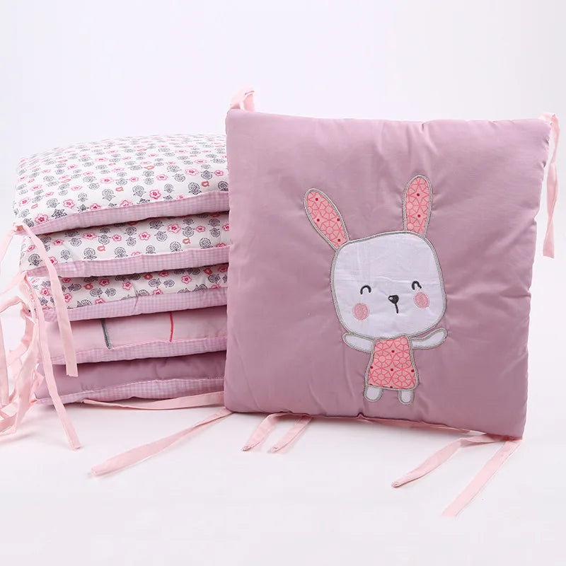 Le Caneton 6-Pieces Cotton Baby Crib Protector with Cute Bunny Embroidery