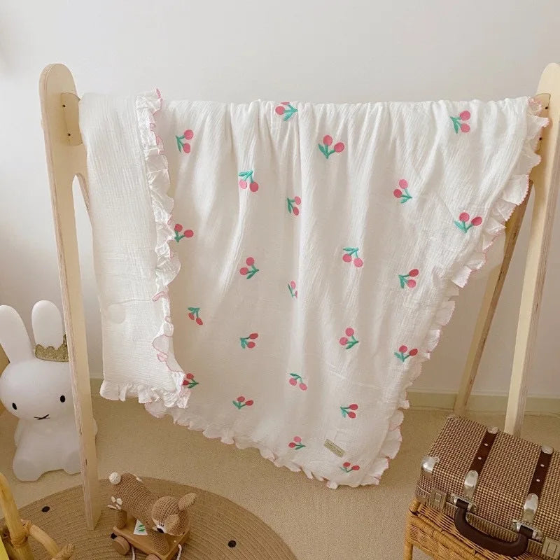 Le Caneton Ruched Muslin Blanket for Toddlers with Lovely Embroidery