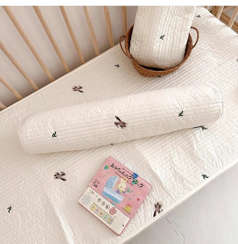 Le Caneton Quilted Cotton Cylinder Cushion for Baby Crib with Lovely Embroidery