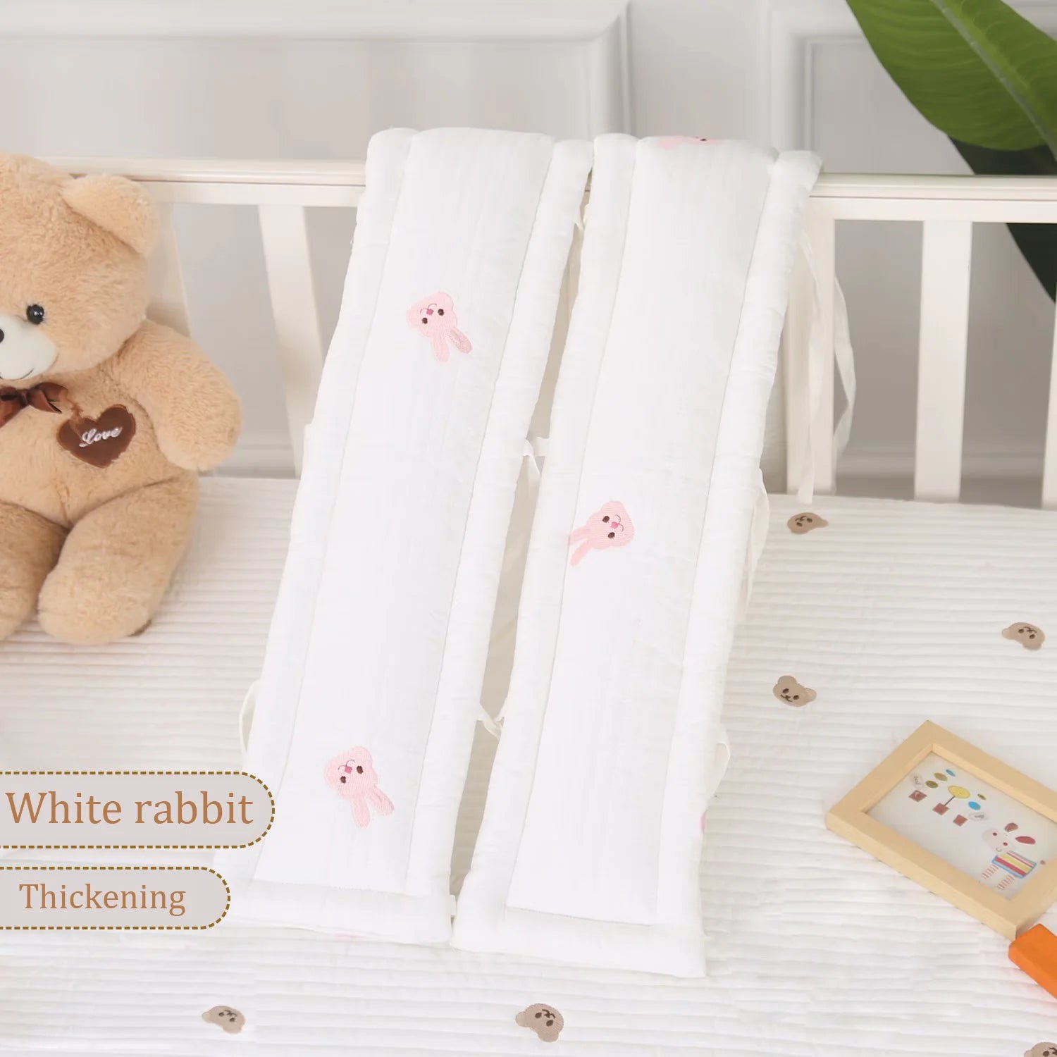 Quilted Cotton Crib Railguard Covers with Lovely Embroidery