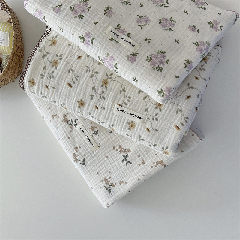 4 Layers Cotton Muslin Baby Blanket with Floral Print