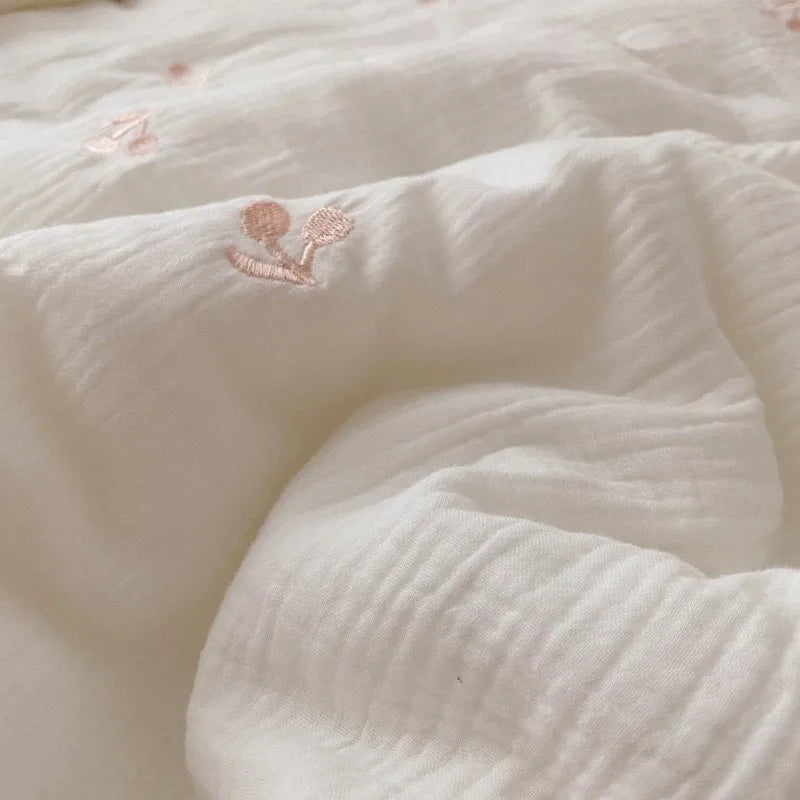 Le Caneton Ruched Muslin Blanket for Toddlers with Lovely Embroidery